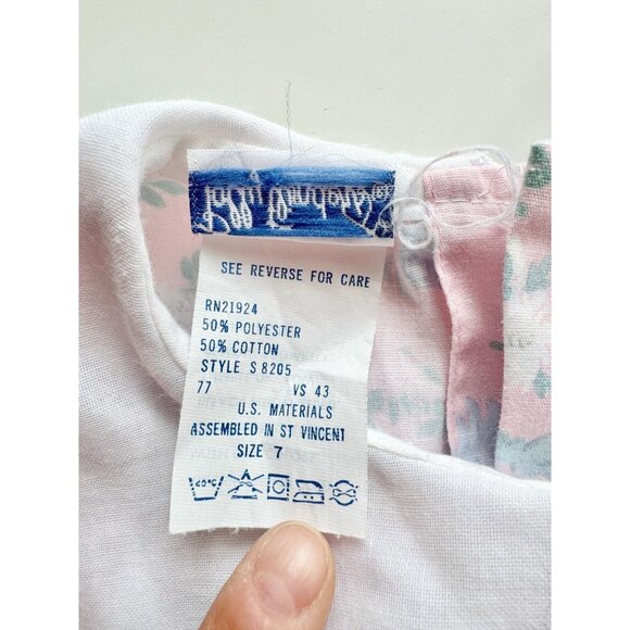 Vintage POLLY FLINDERS Pink Floral Polycotton Smocked Fit & Flare Dress, Size 7 - Picture 8 of 9